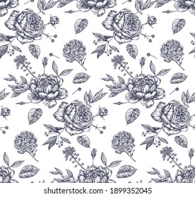 Vintage floral seamless pattern with hand drawn roses