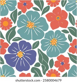 Vintage floral seamless pattern with hand drawn flower. Retro elegance repeat print. Vector illustration design for fabric, wallpaper or wrapping. 