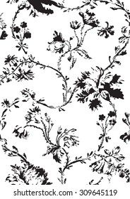 Vintado de color floral sin fisuras con adornos dibujados a mano vector de fondo negro y blanco