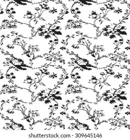 Vintage floral seamless pattern with hand drawn poppies black and white background vector