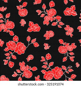 Vintage floral seamless pattern with hand drawn roses and dots background