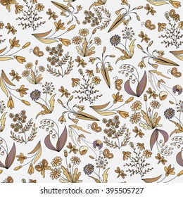 Vintage floral seamless pattern with hand drawn spring flowers.