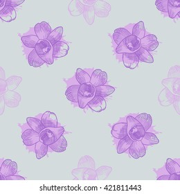 Vintage floral seamless pattern with hand drawn orchids
