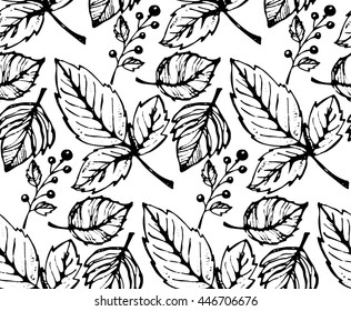Vintage floral seamless pattern with hand drawn leaves. Vector illustration