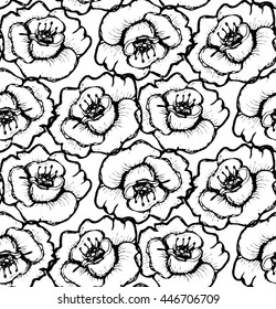 Vintage floral seamless pattern with hand drawn poppy flower. Vector illustration