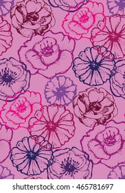 Vintage floral seamless pattern with hand drawn flowers. Vector illustration