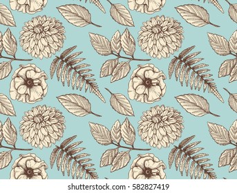 Vintage Blumen nahtlose Muster mit handgezeichneten Blumen