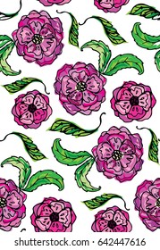 Vintage floral seamless pattern with hand drawn flowers. Vector illustration