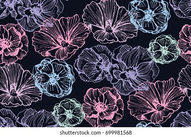 Vintage floral seamless pattern with hand drawn flowers. Vector illustration