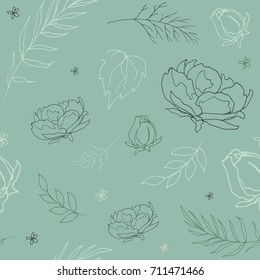 Vintage floral seamless pattern with hand drawn peony
