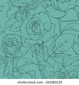 Vintage floral seamless pattern with hand-drawn rose flowers. Element for design. Hand-drawn contour lines and strokes.