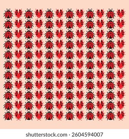 Vintage floral seamless pattern with hearts and Ladybug icon vector pattern and Ladybugs, seamless background repeating pink pattern, wallpaper background, cute valentines love background
