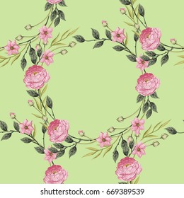 Vintage Floral seamless pattern with Hydrangea and roses, hortensia and anemone, Vintage vector illustration. Classic. pastel color. botanical Illustration watercolor style for textile, wallpaper