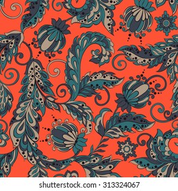 vintage floral seamless pattern in indian batik style