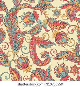 vintage floral seamless pattern in indian batik style