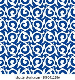 Vintage floral seamless pattern. Intersecting stylized leaves, branches and scrolls forming abstract floral monochrome rapport in Arbesque style. Decorative lattice