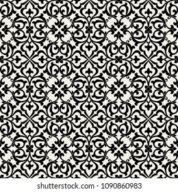 Vintage floral seamless pattern. Intersecting stylized leaves, branches and scrolls forming abstract floral monochrome rapport in Arbesque style. Decorative lattice
