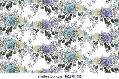 Vintage floral seamless pattern with lilies and butterflies