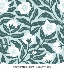 Vintage floral seamless pattern in mint green colors. Beautiful delicate seamless fabric design. Vector illustration.