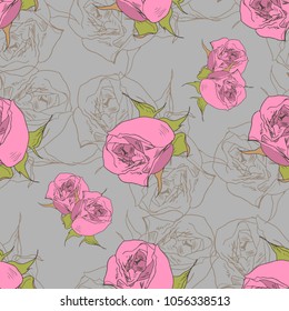 Vintage floral seamless pattern on a light gray background