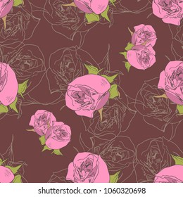 Vintage floral seamless pattern on maroon background