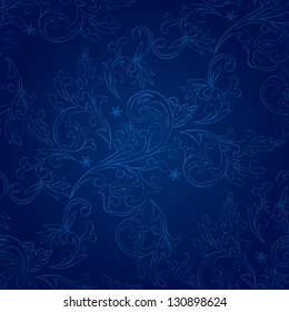 Vintage floral seamless pattern on blue. Vector background