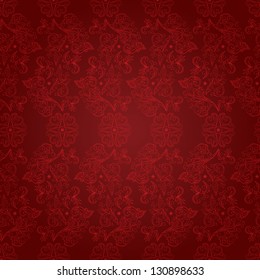 Vintage floral seamless pattern on red. Vector background