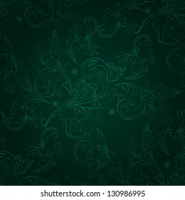 Vintage floral seamless pattern on green. Vector background