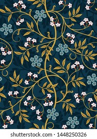 Vintage floral seamless pattern on dark background. Vector illustration.