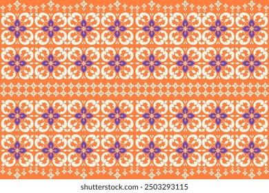 Vintage floral seamless pattern in orange with a retro design for wallpaper or fabric,textiles, rugs, wallpaper, clothing, sarong, batik, wrapping, embroidery, print, background, cover, illustration,