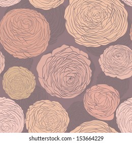 Vintage floral seamless pattern. Perfect floral background for your web site. Romantic botanical texture with ranunculus flowers.