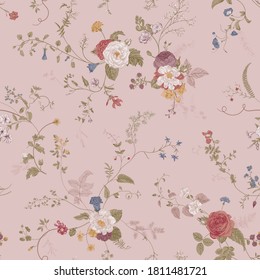 Vintage floral seamless pattern. . Pink