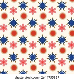 Vintage Floral sem emenda padrão - rosa e azul flores no fundo de creme macio