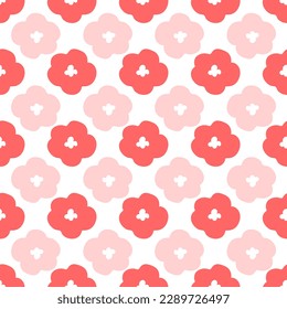 Vintage floral seamless pattern with red flowers. Hand drawn flowers with seamless pattern