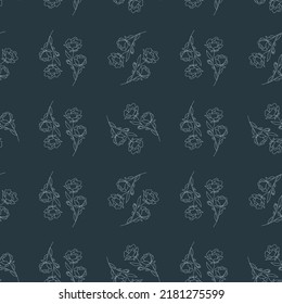 Vintage floral seamless pattern with rose flowers. Element for design. Hand-drawn contour lines and strokes.