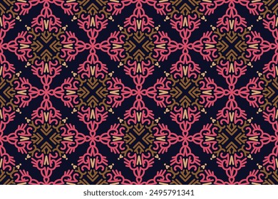 Patrón inconsútil floral de Antiguas. Floral simple sin fisuras con fondo de rayas onduladas. Ilustración geométrica de damasco de Vector con hojas. Botánica decorativa