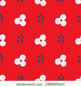 Patrón vintage floral sin costuras con flores y hojas pequeñas. Resumen de un patrón sin costuras florales. Patrón de superficie sin fisuras vectorial sobre fondo rojo.