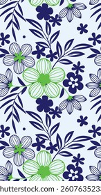 Vintage floral seamless pattern. Spring flowers. Blue and white