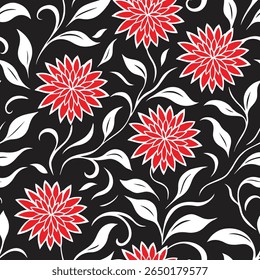 Vintage floral seamless pattern, suitable for fashion design, decoration, fabric, wallpaper and printing on black background