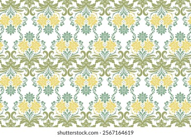 vintage floral seamless pattern with traditional botanical ikat motifs for fabric wallpaper and fashion textile all over repeat flower blossom design