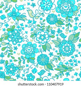 Vintage floral seamless pattern. Vector. Seamless texture with flowers and birds. Endless floral pattern. Winter.