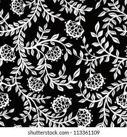 Vintage floral seamless pattern. Vector. Seamless texture with flowers. Endless floral pattern. Blac and White.