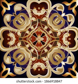 Vintage floral seamless pattern. Vector ornamental colorful background. Baroque Damask style repeat backdrop. Golden flowers, leaves, geometric shapes, lines. Beautiful luxury ornament. Ornate design.