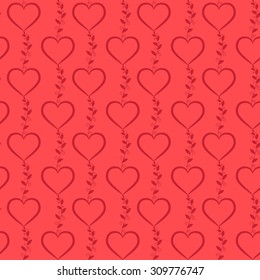 Vintage floral seamless pattern. Vector red hearts with branches ornament in retro style. Seamless patterns for cards, wallpapers, backgrounds for a valentines day, wedding. 