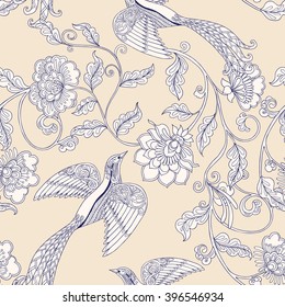 Vintage floral seamless pattern.  Vector illustration.
