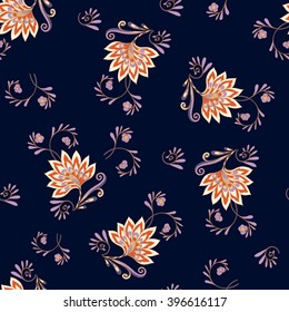 Padrão floral vintage sem emenda.  Ilustração vetorial.
