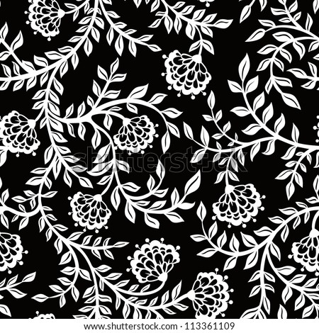 Vintage floral seamless pattern. Vector. Seamless texture with flowers. Endless floral pattern. Blac and White.