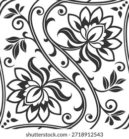 Patrón de baldosas sin costuras florales de Antiguas detalles intrincados adecuados para el concepto de diseño de Fondo de pantalla como motivos florales elegantes entrelazados en diseño de baldosas sin costuras ideal para interiores clásicos en Stock de fotos Concepto y espacio vacío en el lado izquierdo, sin texto --ar 7:2 --tile