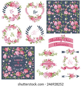 Vintage Floral Set - Frames, Ribbons, Backgrounds - for design and scrapbook - in vector