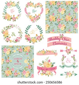 Vintage Floral Set - Frames, Ribbons, Backgrounds - for design and scrapbook - in vector